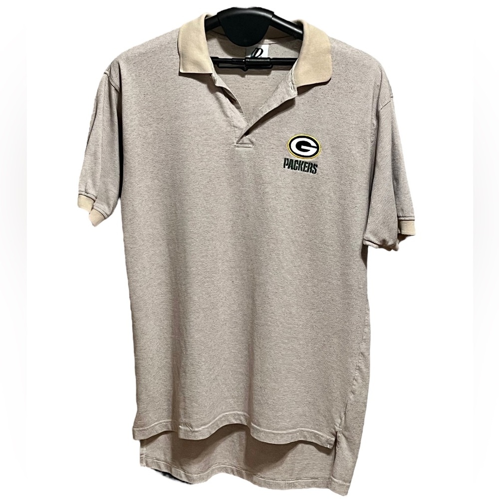 Vintage Green Bay Packers Size L Polo Golf Shirt Tan Small Check Dynasty
